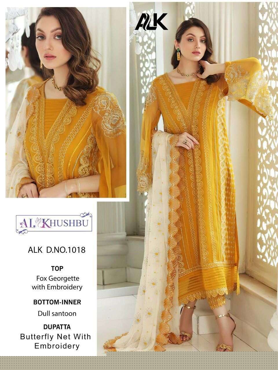 Al Khushbu Hit Design 1018 By Al Khushbu Designer Pakistani Suits Beautiful Stylish Fancy Colorful Party Wear & Occasional Wear Faux Georgette Embroidered Dresses At Wholesale Price
