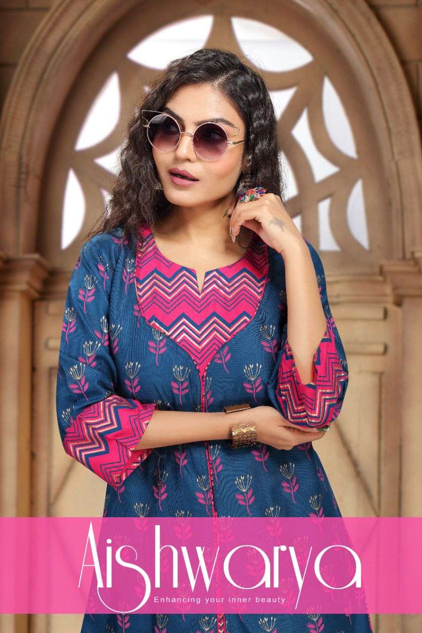 AISHWARYA BY TRENDY 7454-A TO 7454-F SERIES DESIGNER STYLISH FANCY COLORFUL BEAUTIFUL PARTY WEAR & ETHNIC WEAR COLLECTION RAYON KURTIS WITH KOTI AT WHOLESALE PRICE
