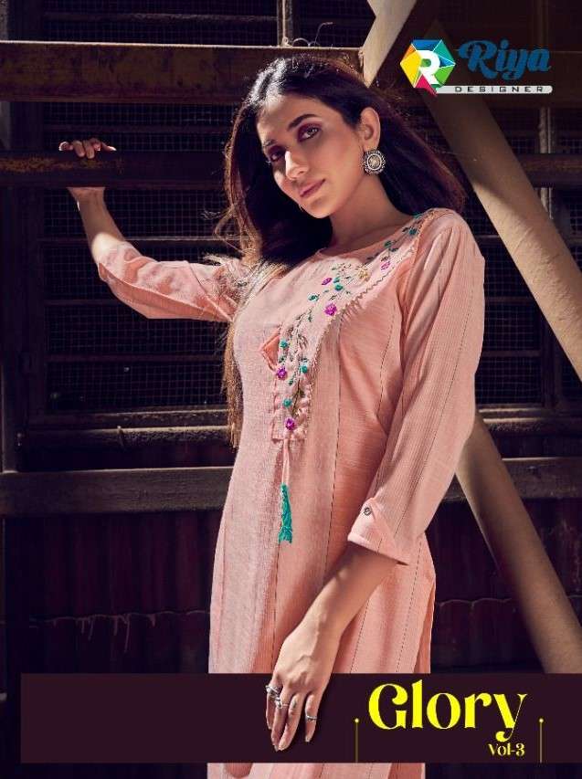 GLORY VOL-3 BY RIYA DESIGNER 5001 TO 5004 SERIES DESIGNER STYLISH FANCY COLORFUL BEAUTIFUL PARTY WEAR & ETHNIC WEAR COLLECTION COTTON LINEN KURTIS WITH BOTTOM AT WHOLESALE PRICE