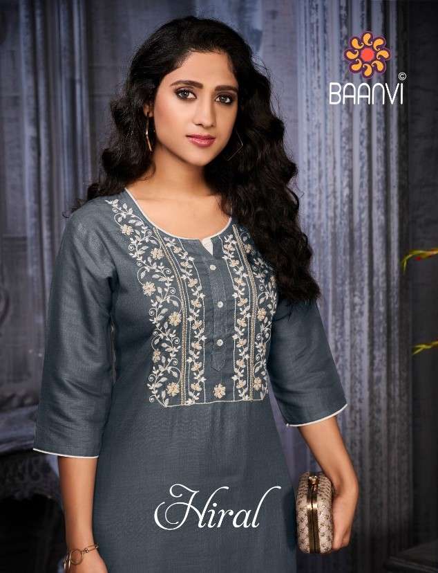 HIRAL BY BAANVI 101 TO 104 SERIES DESIGNER STYLISH FANCY COLORFUL BEAUTIFUL PARTY WEAR & ETHNIC WEAR COLLECTION NAMO SLUB EMBROIDERY KURTIS AT WHOLESALE PRICE