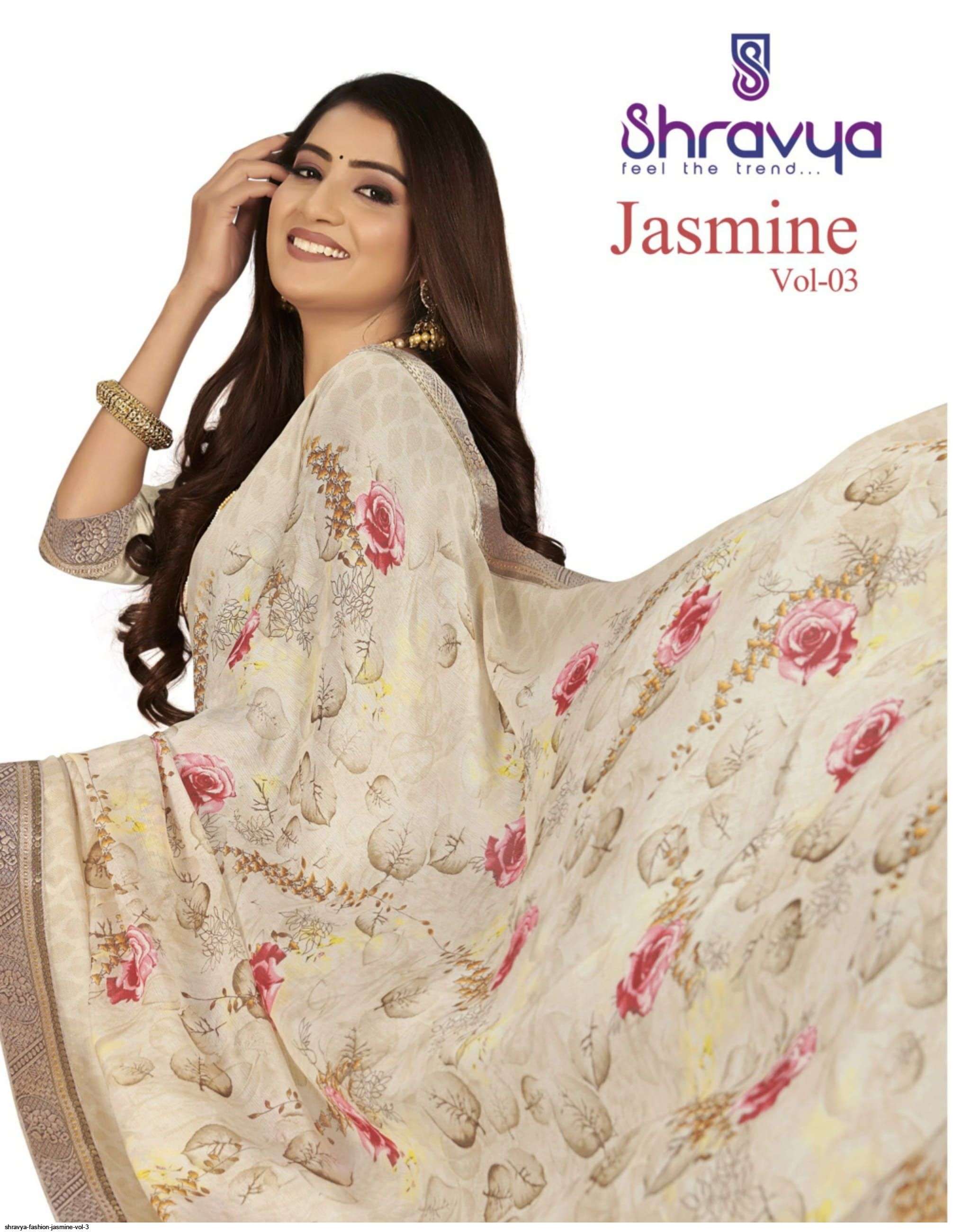 JASMINE VOL-3 BY SHRAVYA A TO H SERIES INDIAN TRADITIONAL WEAR COLLECTION BEAUTIFUL STYLISH FANCY COLORFUL PARTY WEAR & OCCASIONAL WEAR CHIFFON PRINT SAREES AT WHOLESALE PRICE