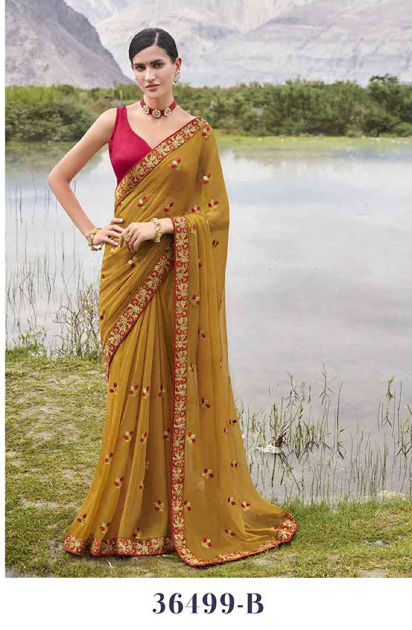 LAVANYA BY ANUSHREE 36499-A TO 36499-H SERIES INDIAN TRADITIONAL WEAR COLLECTION BEAUTIFUL STYLISH FANCY COLORFUL PARTY WEAR & OCCASIONAL WEAR GEORGETTE SAREES AT WHOLESALE PRICE
