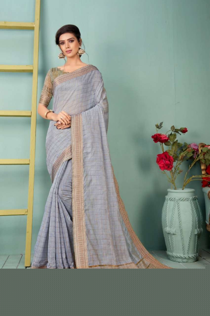 MAIRA BY SHREE MATARAM 8301 TO 8306 SERIES INDIAN TRADITIONAL WEAR COLLECTION BEAUTIFUL STYLISH FANCY COLORFUL PARTY WEAR & OCCASIONAL WEAR LINEN CHEX SAREES AT WHOLESALE PRICE