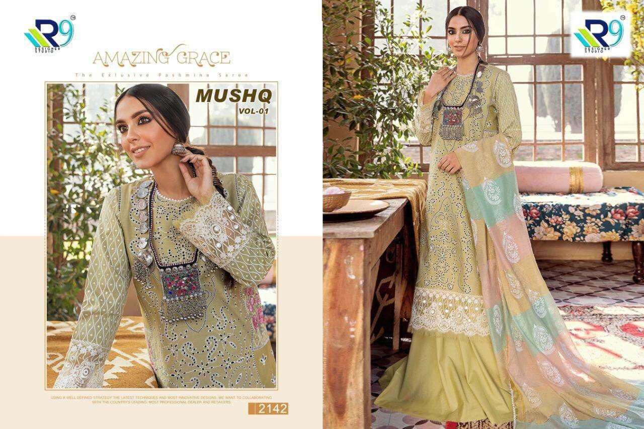 Mushq Vol-1 By R9 2141 To 2145 Series Beautiful Pakistani Suits Colorful Stylish Fancy Casual Wear & Ethnic Wear Cotton With Embroidered Dresses At Wholesale Price