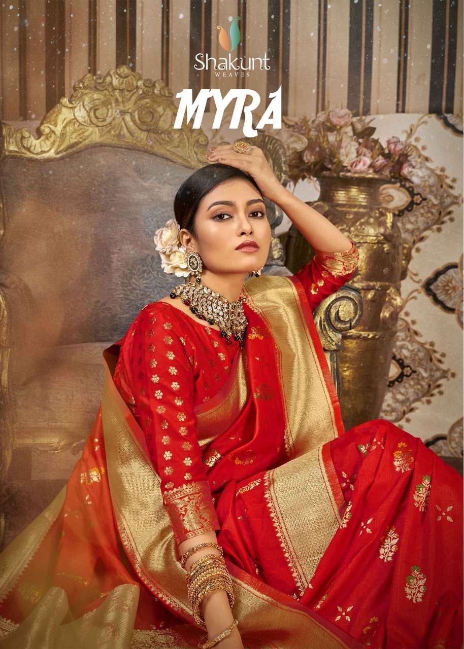 MYRA BY SHAKUNT 12191 TO 12196 SERIES INDIAN TRADITIONAL WEAR COLLECTION BEAUTIFUL STYLISH FANCY COLORFUL PARTY WEAR & OCCASIONAL WEAR SOFT SILK SAREES AT WHOLESALE PRICE