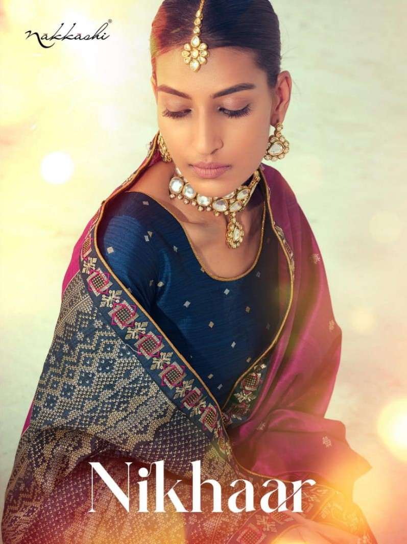 NIKHAAR BY NAKKASHI 4229 TO 4237 SERIES INDIAN TRADITIONAL WEAR COLLECTION BEAUTIFUL STYLISH FANCY COLORFUL PARTY WEAR & OCCASIONAL WEAR SILK EMBROIDERED SAREES AT WHOLESALE PRICE