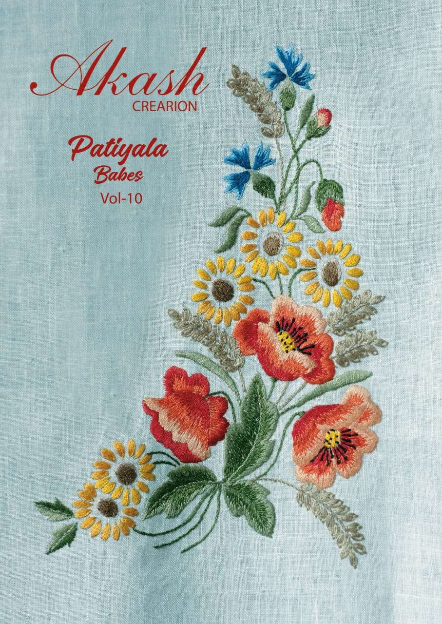 PATIYALA BABES VOL-10 BY AKASH CREATION 10001 TO 10010 SERIES INDIAN TRADITIONAL WEAR COLLECTION BEAUTIFUL STYLISH FANCY COLORFUL PARTY WEAR & OCCASIONAL WEAR PURE COTTON PRINT DRESSES AT WHOLESALE PRICE