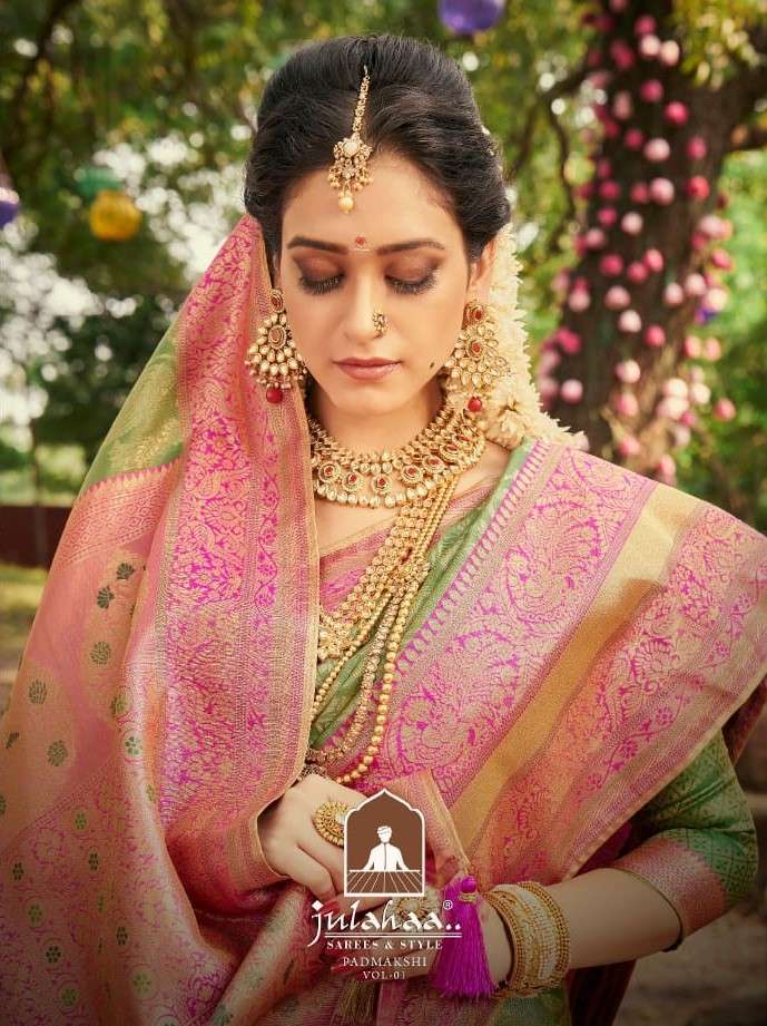 PADMAKSHI BY JULAHAA A TO E SERIES INDIAN TRADITIONAL WEAR COLLECTION BEAUTIFUL STYLISH FANCY COLORFUL PARTY WEAR & OCCASIONAL WEAR SILK SAREES AT WHOLESALE PRICE
