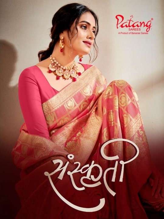SANSKRITI BY PATANG SAREES 6521 TO 6528 SERIES INDIAN TRADITIONAL WEAR COLLECTION BEAUTIFUL STYLISH FANCY COLORFUL PARTY WEAR & OCCASIONAL WEAR SILK SAREES AT WHOLESALE PRICE