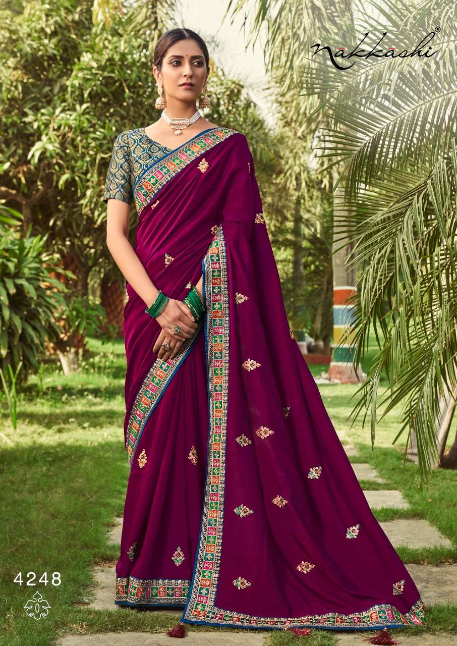 SANJH BY NAKKASHI 4247 TO 4254 SERIES INDIAN TRADITIONAL WEAR COLLECTION BEAUTIFUL STYLISH FANCY COLORFUL PARTY WEAR & OCCASIONAL WEAR SILK EMBROIDERED SAREES AT WHOLESALE PRICE