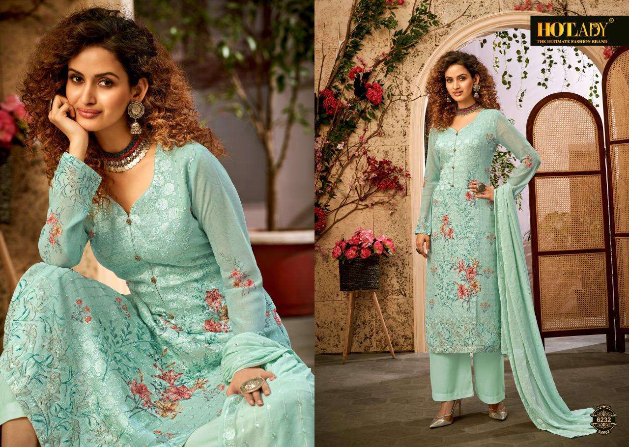 SAMISHA VOL-3 BY HOT LADY 6231 TO 6237 SERIES DESIGNER SUITS BEAUTIFUL STYLISH FANCY COLORFUL PARTY WEAR & OCCASIONAL WEAR PURE VISCOSE BEMBERG GEORGETTE EMBROIDERED DRESSES AT WHOLESALE PRICE
