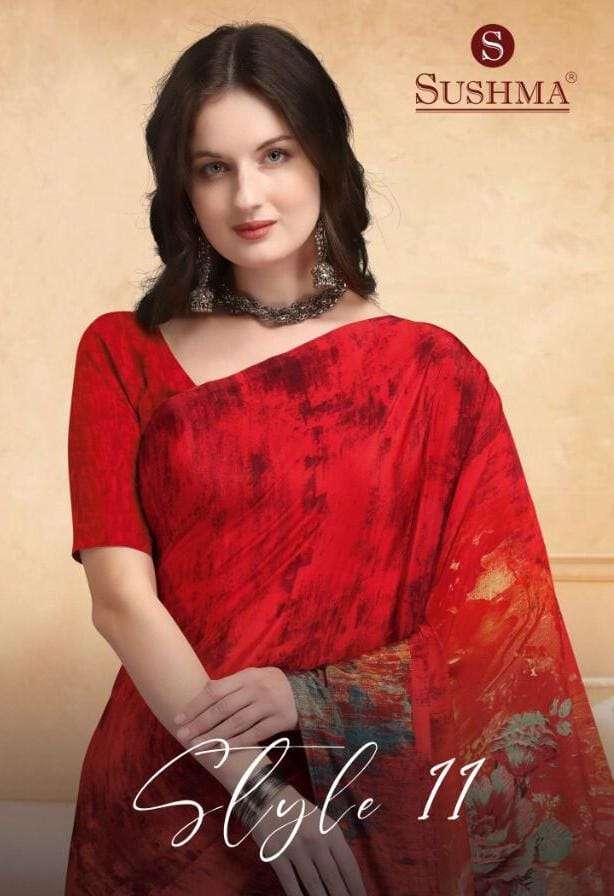 STYLE VOL-11 BY SUSHMA 25001-A TO 25005-C SERIES INDIAN TRADITIONAL WEAR COLLECTION BEAUTIFUL STYLISH FANCY COLORFUL PARTY WEAR & OCCASIONAL WEAR CREPE SAREES AT WHOLESALE PRICE