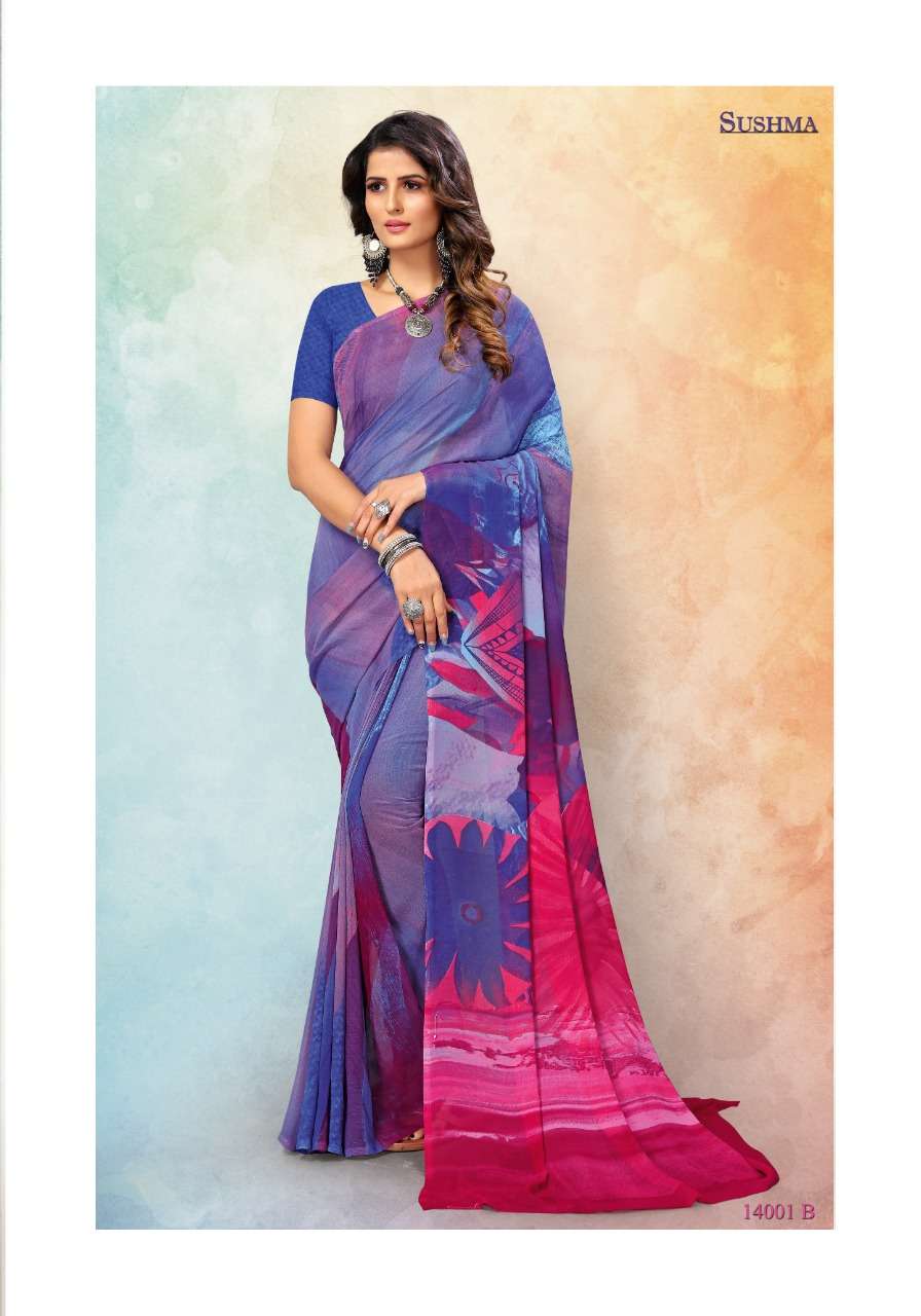 SUSHMA 14000 SERIES BY SUSHMA INDIAN TRADITIONAL WEAR COLLECTION BEAUTIFUL STYLISH FANCY COLORFUL PARTY WEAR & OCCASIONAL WEAR GEORGETTE DIGITAL PRINT SAREES AT WHOLESALE PRICE