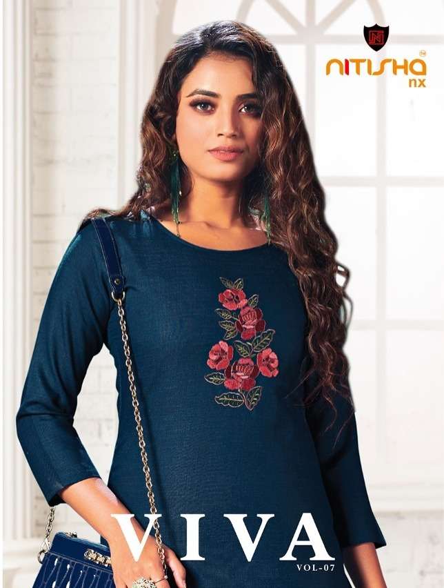 VIVA VOL-7 BY NITISHA NX 7001 TO 7010 SERIES DESIGNER STYLISH FANCY COLORFUL BEAUTIFUL PARTY WEAR & ETHNIC WEAR COLLECTION HEAVY SOFT COTTON EMBROIDERY KURTIS AT WHOLESALE PRICE