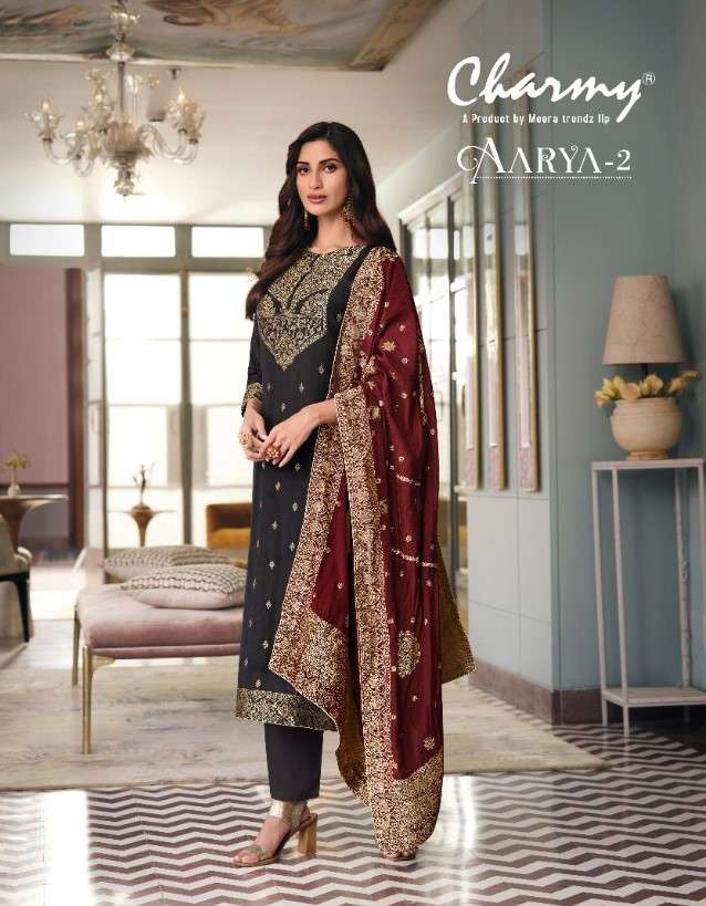 AARYA VOL-2 BY CHARMY 3351 TO 3356 SERIES INDIAN TRADITIONAL WEAR COLLECTION BEAUTIFUL STYLISH FANCY COLORFUL PARTY WEAR & OCCASIONAL WEAR WEAVING SILK JACQUARD DRESSES AT WHOLESALE PRICE
