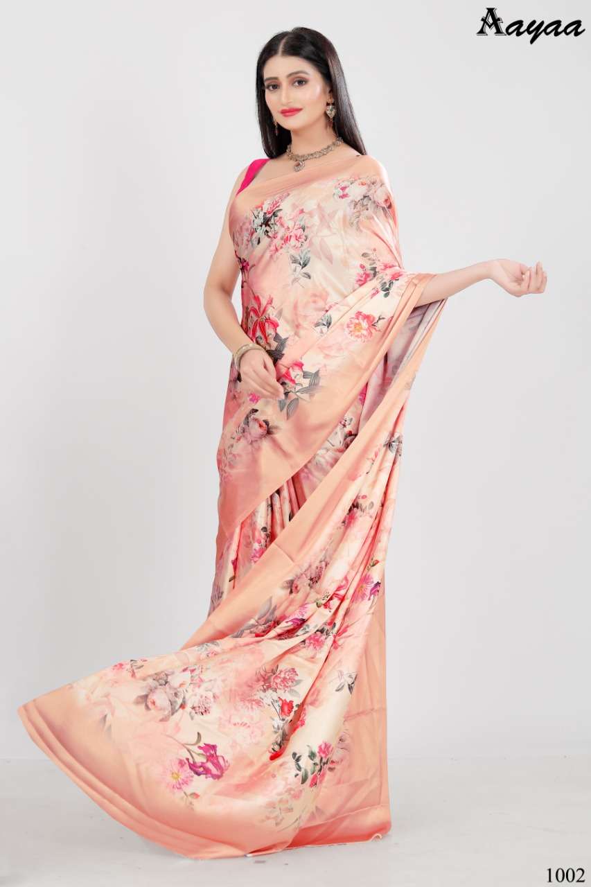 AARADHNA VOL-1 BY AAYAA 1001 TO 1008 SERIES INDIAN TRADITIONAL WEAR COLLECTION BEAUTIFUL STYLISH FANCY COLORFUL PARTY WEAR & OCCASIONAL WEAR PURE JAPAN SATIN SAREES AT WHOLESALE PRICE
