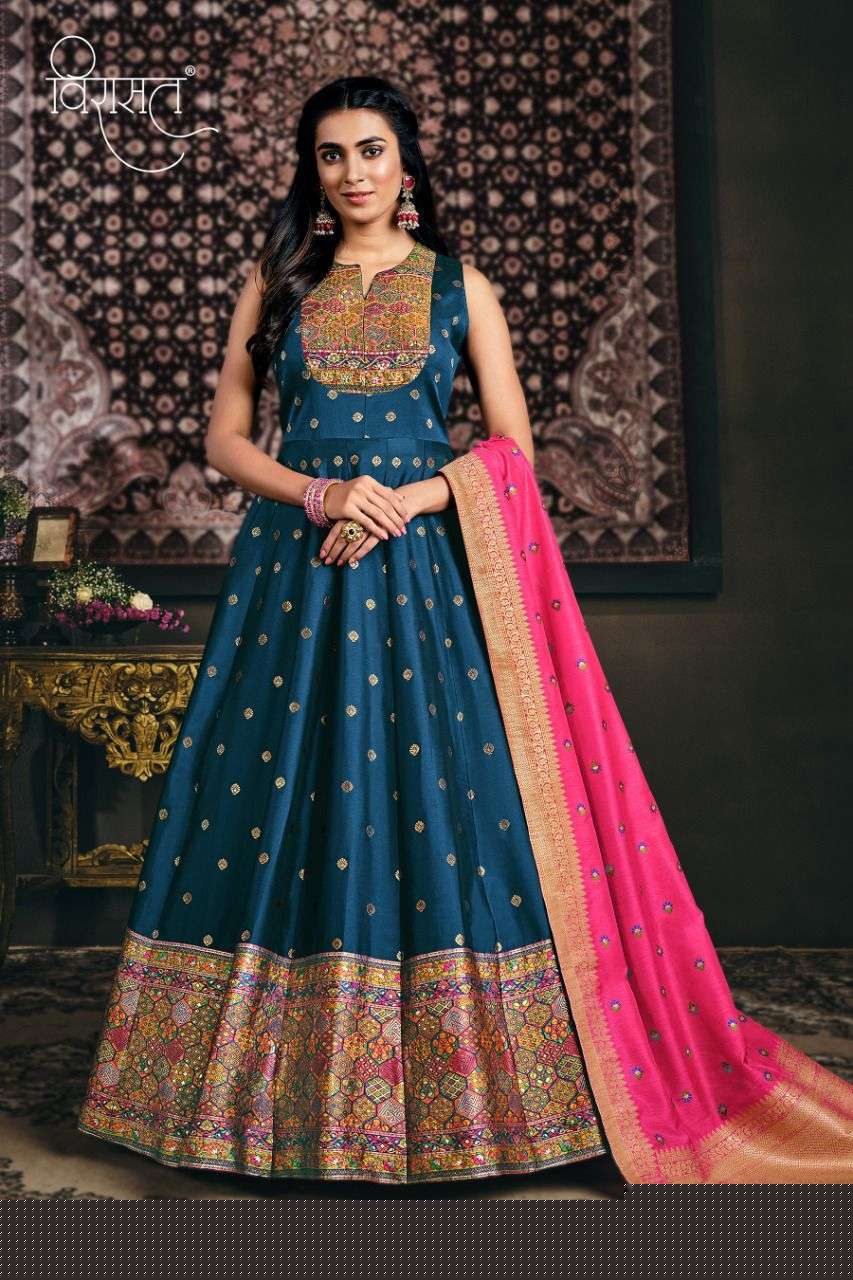 Banarasiya By Virasat 1001 To 1005 Series Designer Stylish Fancy Colorful Beautiful Party Wear & Ethnic Wear Collection Jacquard/Silk/Pashmina Gowns At Wholesale Price