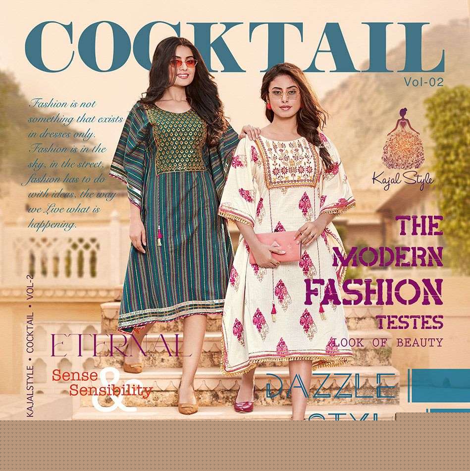 COCKTAIL VOL-2 BY KAJAL STYLE 2001 TO 2010 SERIES BEAUTIFUL STYLISH FANCY COLORFUL CASUAL WEAR & ETHNIC WEAR HEAVY COTTON EMBROIDERED TOPS AT WHOLESALE PRICE