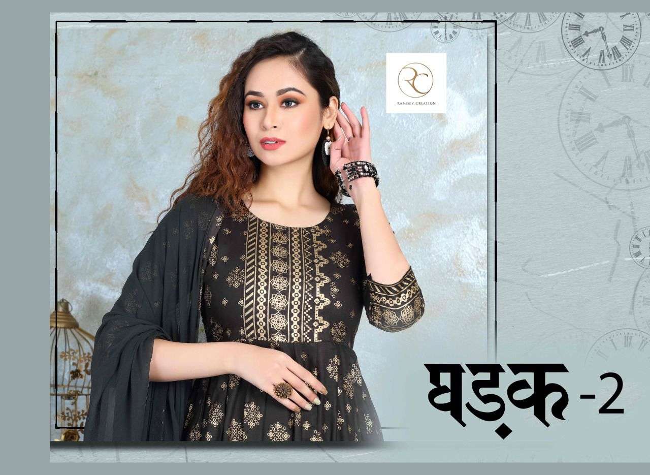 DHADAK VOL-2 BY RC 1001 TO 1008 SERIES DESIGNER STYLISH FANCY COLORFUL BEAUTIFUL PARTY WEAR & ETHNIC WEAR COLLECTION RAYON PRINT KURTIS WITH DUPATTA AT WHOLESALE PRICE
