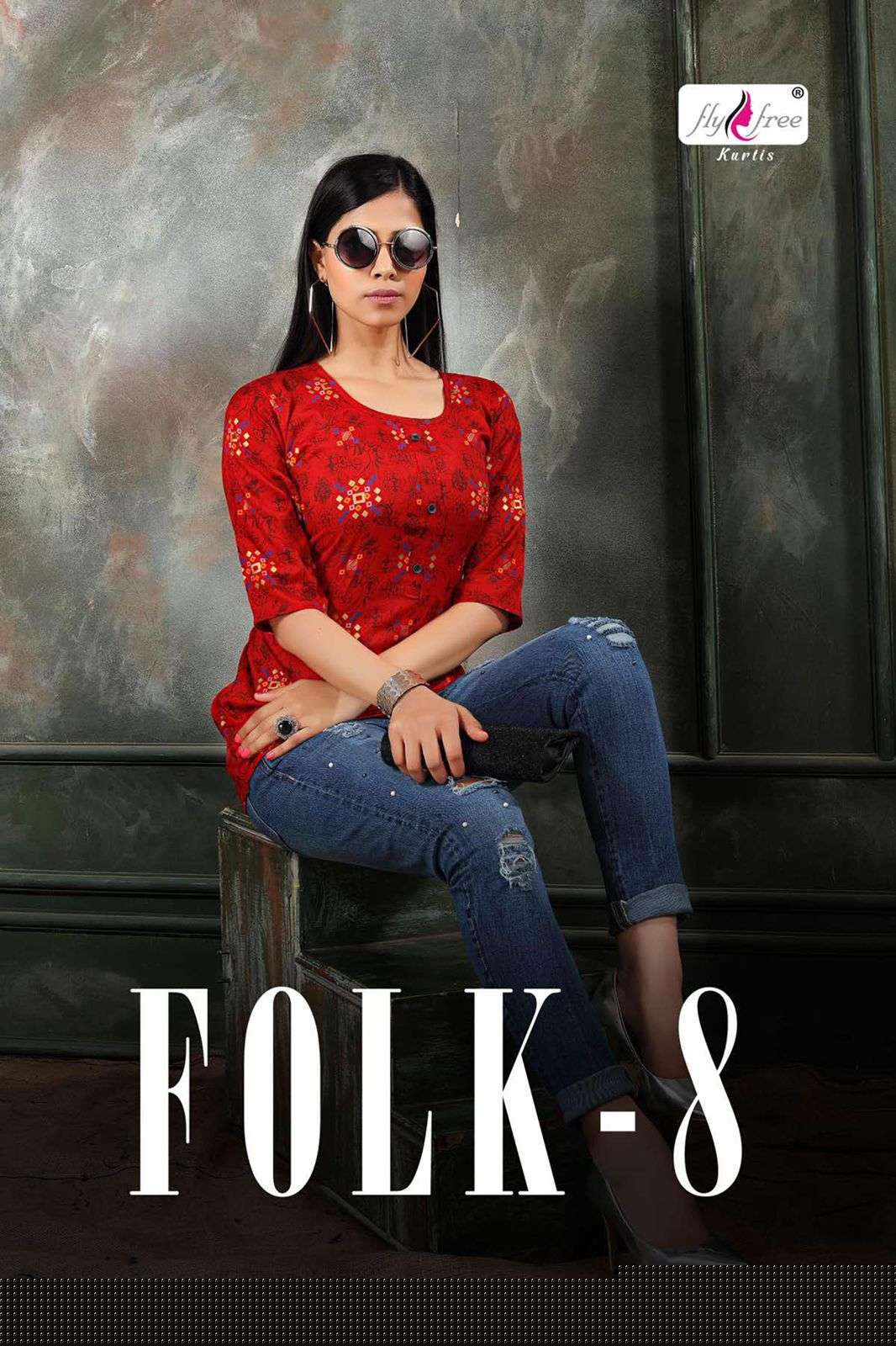FOLK VOL-8 BY FLY FREE 1001 TO 1014 SERIES BEAUTIFUL STYLISH FANCY COLORFUL CASUAL WEAR & ETHNIC WEAR HEAVY RAYON PRINT TOPS AT WHOLESALE PRICE