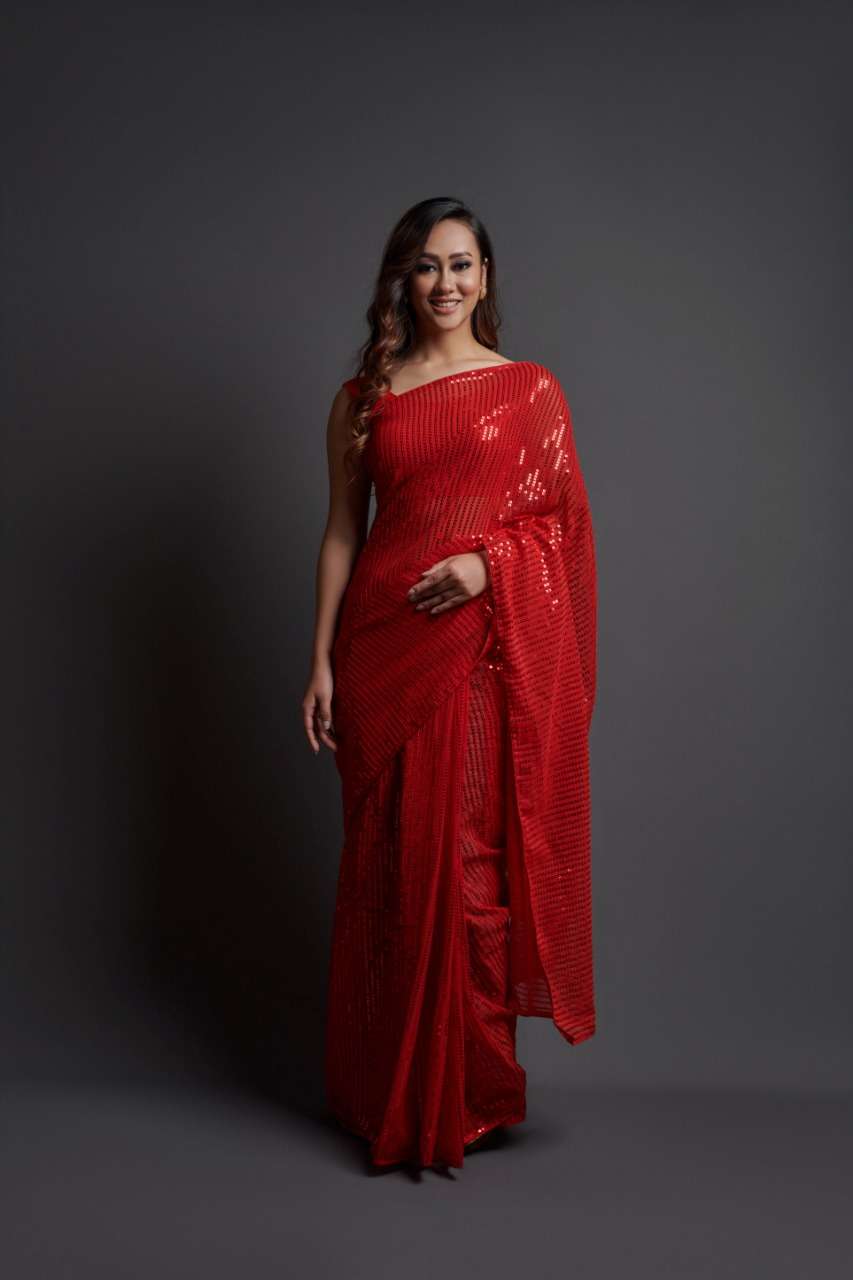 GEORGETTE GLITTER BY PURPLE CREATION 01 TO 06 SERIES INDIAN TRADITIONAL WEAR COLLECTION BEAUTIFUL STYLISH FANCY COLORFUL PARTY WEAR & OCCASIONAL WEAR GEORGETTE SAREES AT WHOLESALE PRICE