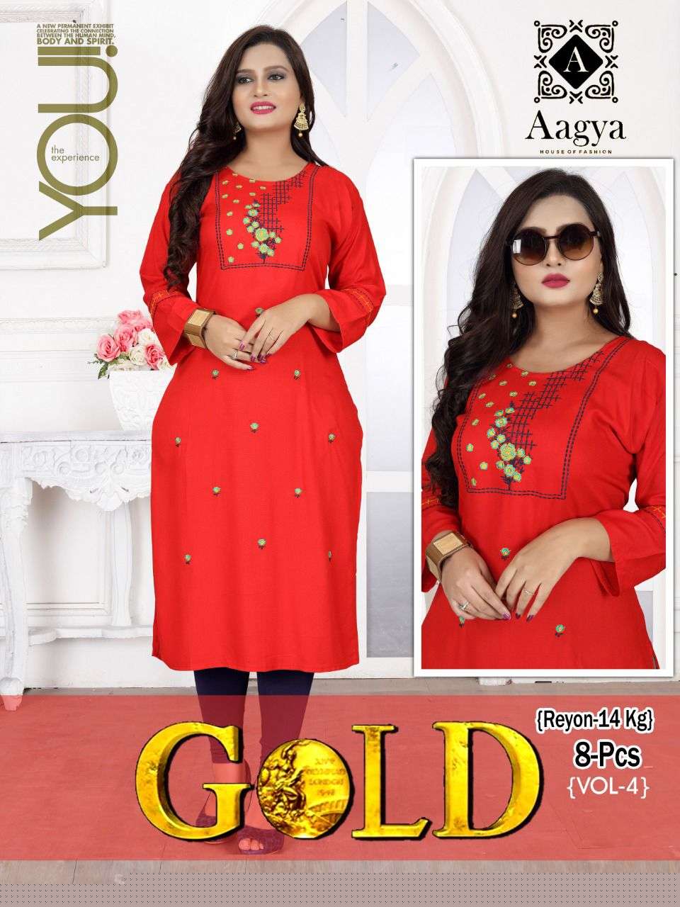 GOLD VOL-4 BY AAGYA 01 TO 08 SERIES DESIGNER STYLISH FANCY COLORFUL BEAUTIFUL PARTY WEAR & ETHNIC WEAR COLLECTION RAYON EMBROIDERY KURTIS AT WHOLESALE PRICE