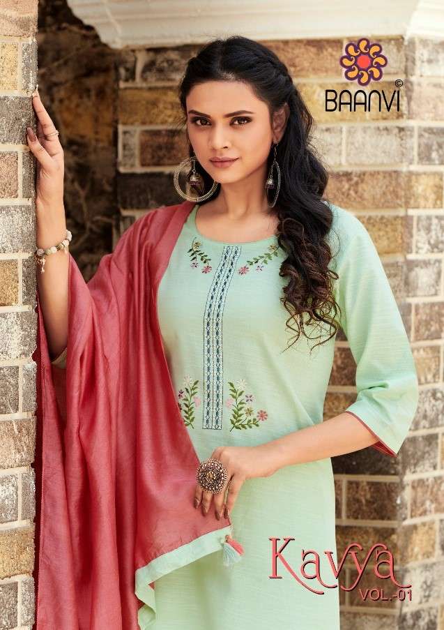 KAVYA BY BAANVI 101 TO 106 SERIES BEAUTIFUL SUITS COLORFUL STYLISH FANCY CASUAL WEAR & ETHNIC WEAR HEAVY COTTON EMBROIDERED DRESSES AT WHOLESALE PRICE