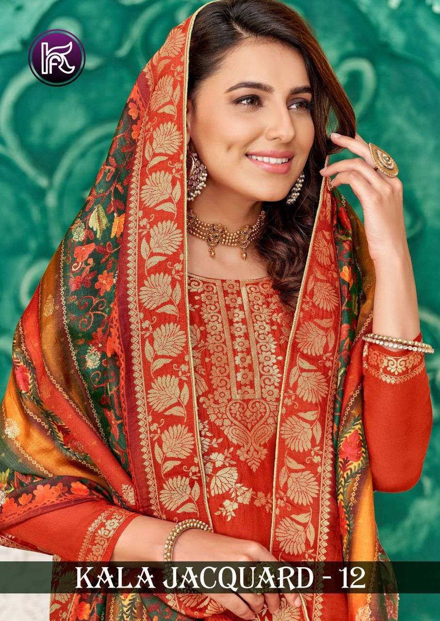 KALA JACQUARD VOL-12 BY KALA FASHION 1001 TO 1006 SERIES BEAUTIFUL SUITS COLORFUL STYLISH FANCY CASUAL WEAR & ETHNIC WEAR DOLA JACQUARD DRESSES AT WHOLESALE PRICE
