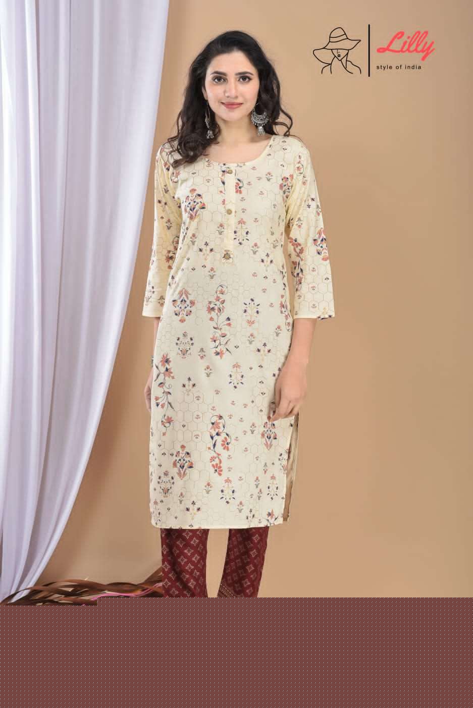 MEENA VOL-7 BY LILLY DESIGNER STYLISH FANCY COLORFUL BEAUTIFUL PARTY WEAR & ETHNIC WEAR COLLECTION RAYON PRINT KURTIS WITH BOTTOM AT WHOLESALE PRICE