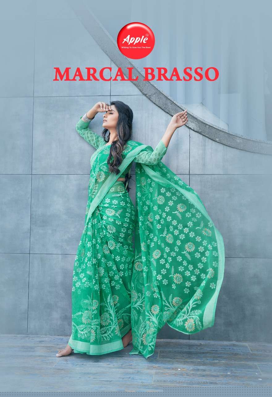 MARCAL BRASSO BY APPLE 101 TO 108 SERIES INDIAN TRADITIONAL WEAR COLLECTION BEAUTIFUL STYLISH FANCY COLORFUL PARTY WEAR & OCCASIONAL WEAR BRASSO SAREES AT WHOLESALE PRICE
