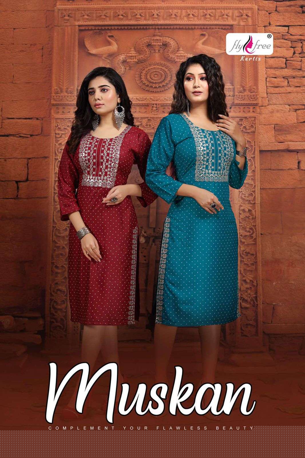 MUSKAN BY FLY FREE 1001 TO 1008 SERIES DESIGNER STYLISH FANCY COLORFUL BEAUTIFUL PARTY WEAR & ETHNIC WEAR COLLECTION RAYON EMBROIDERY KURTIS AT WHOLESALE PRICE