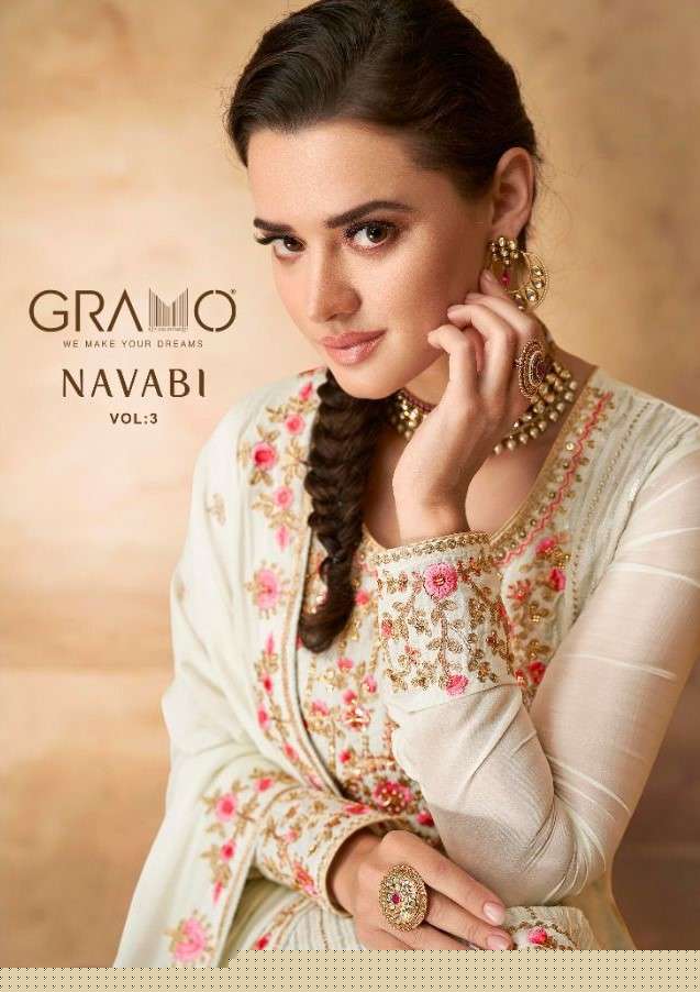 NAVABI VOL-3 BY GRAMO 125 TO 127 SERIES BEAUTIFUL STYLISH SHARARA SUITS FANCY COLORFUL CASUAL WEAR & ETHNIC WEAR & READY TO WEAR HEAVY FAUX GEORGETTE EMBROIDERED DRESSES AT WHOLESALE PRICE