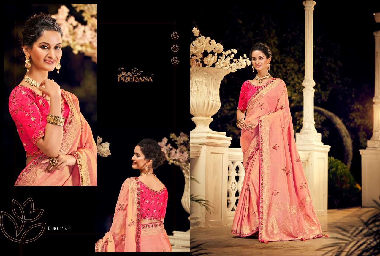 PRERANA 1501 SERIES BY PRERANA 1501 TO 1509 SERIES INDIAN TRADITIONAL WEAR COLLECTION BEAUTIFUL STYLISH FANCY COLORFUL PARTY WEAR & OCCASIONAL WEAR FANCY SAREES AT WHOLESALE PRICE