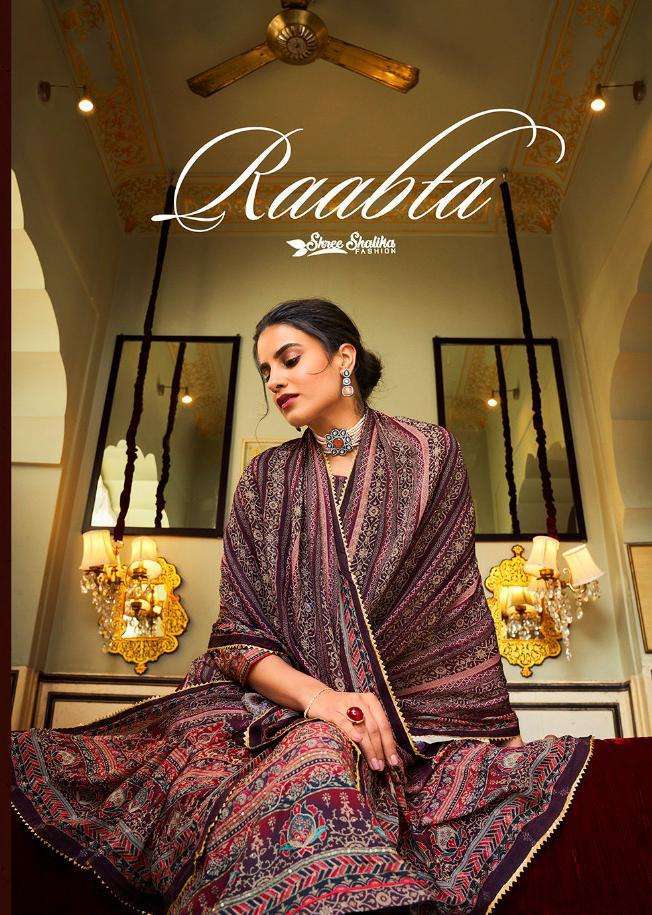 RAABTA BY SHREE SHALIKA FASHION 5001 TO 5008 SERIES BEAUTIFUL STYLISH SUITS FANCY COLORFUL CASUAL WEAR & ETHNIC WEAR & READY TO WEAR PURE MUSLIN DIGITAL PRINT WITH WORK DRESSES AT WHOLESALE PRICE