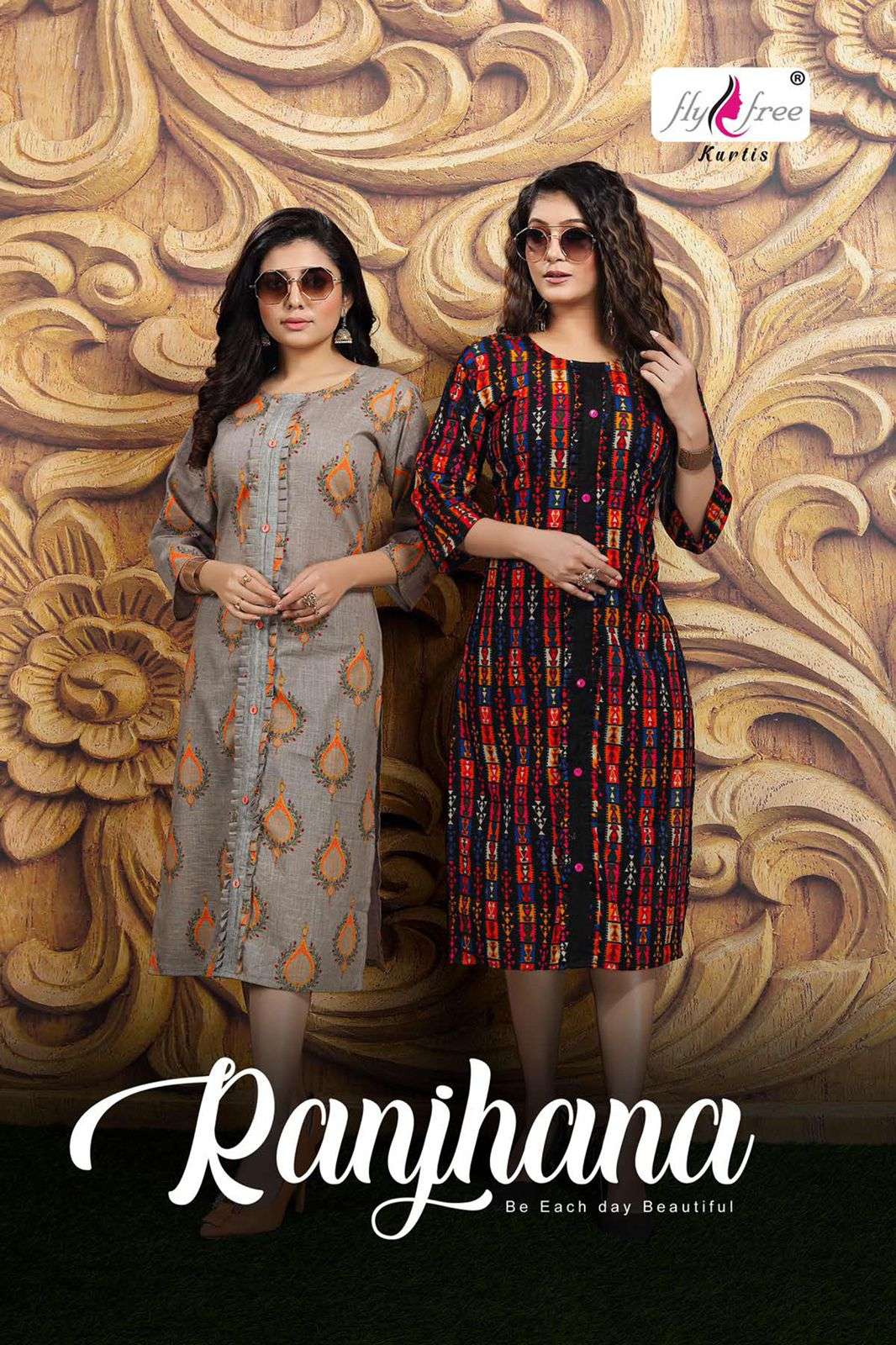 RANJHANA BY FLY FREE 1001 TO 1007 SERIES DESIGNER STYLISH FANCY COLORFUL BEAUTIFUL PARTY WEAR & ETHNIC WEAR COLLECTION COTTON PRINT KURTIS AT WHOLESALE PRICE