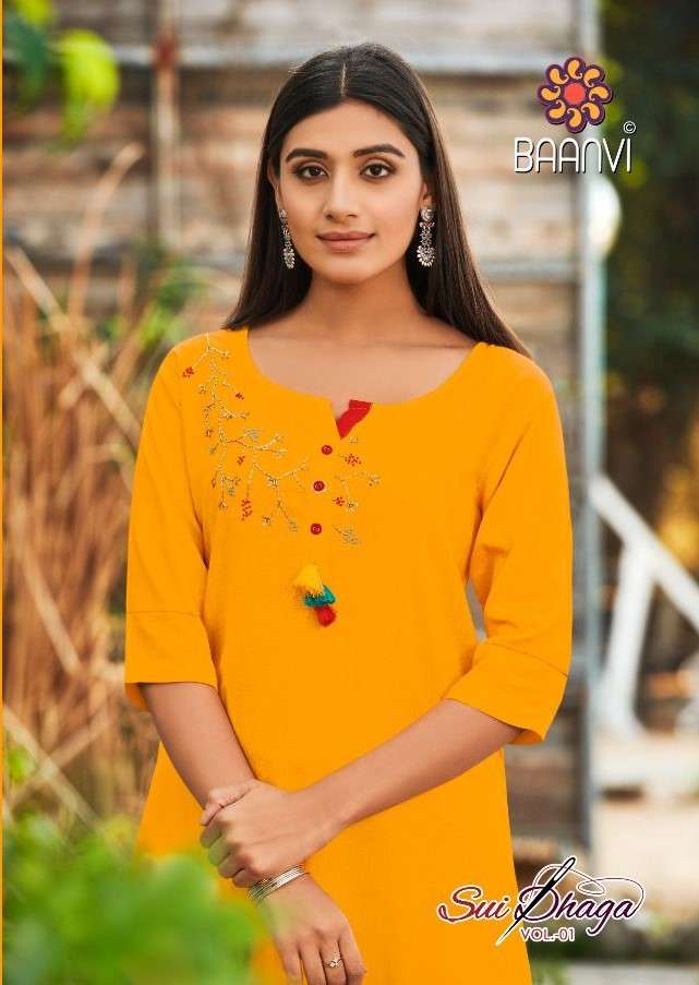 SUI DHAGA VOL-1 BY BAANVI 101 TO 108 SERIES DESIGNER STYLISH FANCY COLORFUL BEAUTIFUL PARTY WEAR & ETHNIC WEAR COLLECTION RAYON SLUB WITH WORK KURTIS AT WHOLESALE PRICE