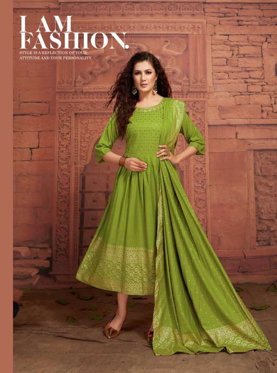 SHANAYA BY ANJALI NX 101 TO 108 SERIES BEAUTIFUL STYLISH FANCY COLORFUL CASUAL WEAR & ETHNIC WEAR RAYON WITH WORK GOWNS WITH DUPATTA AT WHOLESALE PRICE