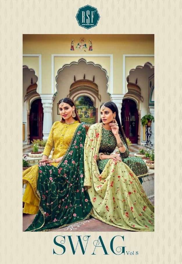 SWAG VOL-8 BY RIDDHI SIDDHI FASHION 21501 TO 21506 SERIES BEAUTIFUL STYLISH SHARARA SUITS FANCY COLORFUL CASUAL WEAR & ETHNIC WEAR & READY TO WEAR HEAVY SILK JACQAURD EMBROIDERED DRESSES AT WHOLESALE PRICE