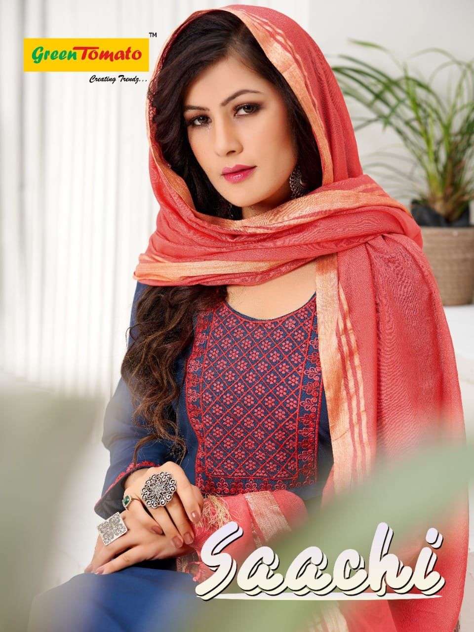 SAACHI BY GREEN TOMATO 001 TO 008 SERIES BEAUTIFUL PATIYALA SUITS COLORFUL STYLISH FANCY CASUAL WEAR & ETHNIC WEAR HEAVY RAYON DRESSES AT WHOLESALE PRICE