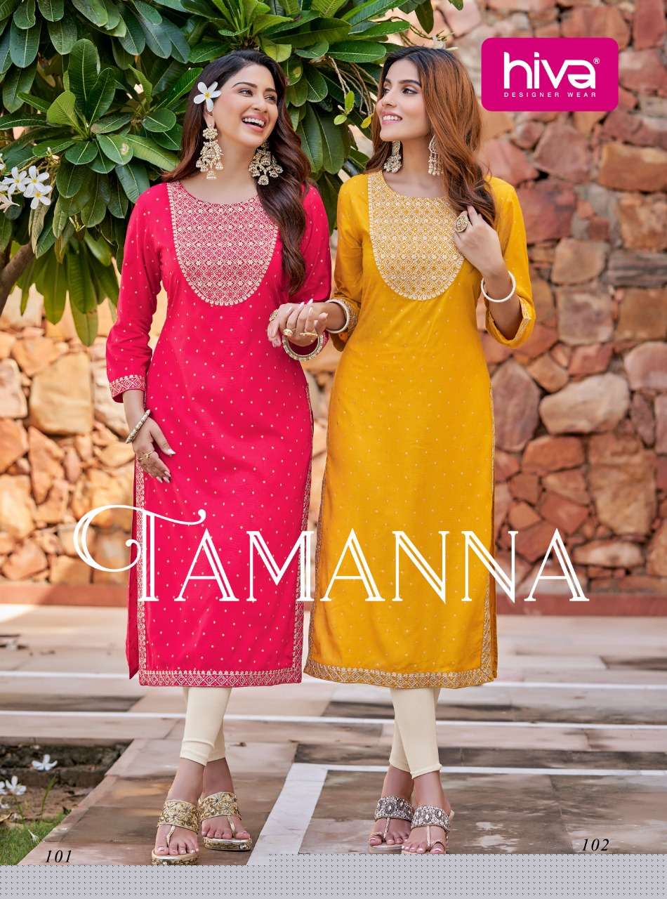 TAMANNA BY HIVA 101 TO 106 SERIES BEAUTIFUL STYLISH FANCY COLORFUL CASUAL WEAR & ETHNIC WEAR RAYON EMBROIDERED TOPS AT WHOLESALE PRICE
