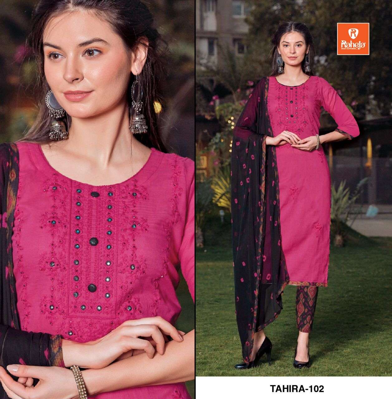 TAHIRA BY RAHEJA 101 TO 109 SERIES BEAUTIFUL SUITS COLORFUL STYLISH FANCY CASUAL WEAR & ETHNIC WEAR COTTON WITH WORK DRESSES AT WHOLESALE PRICE