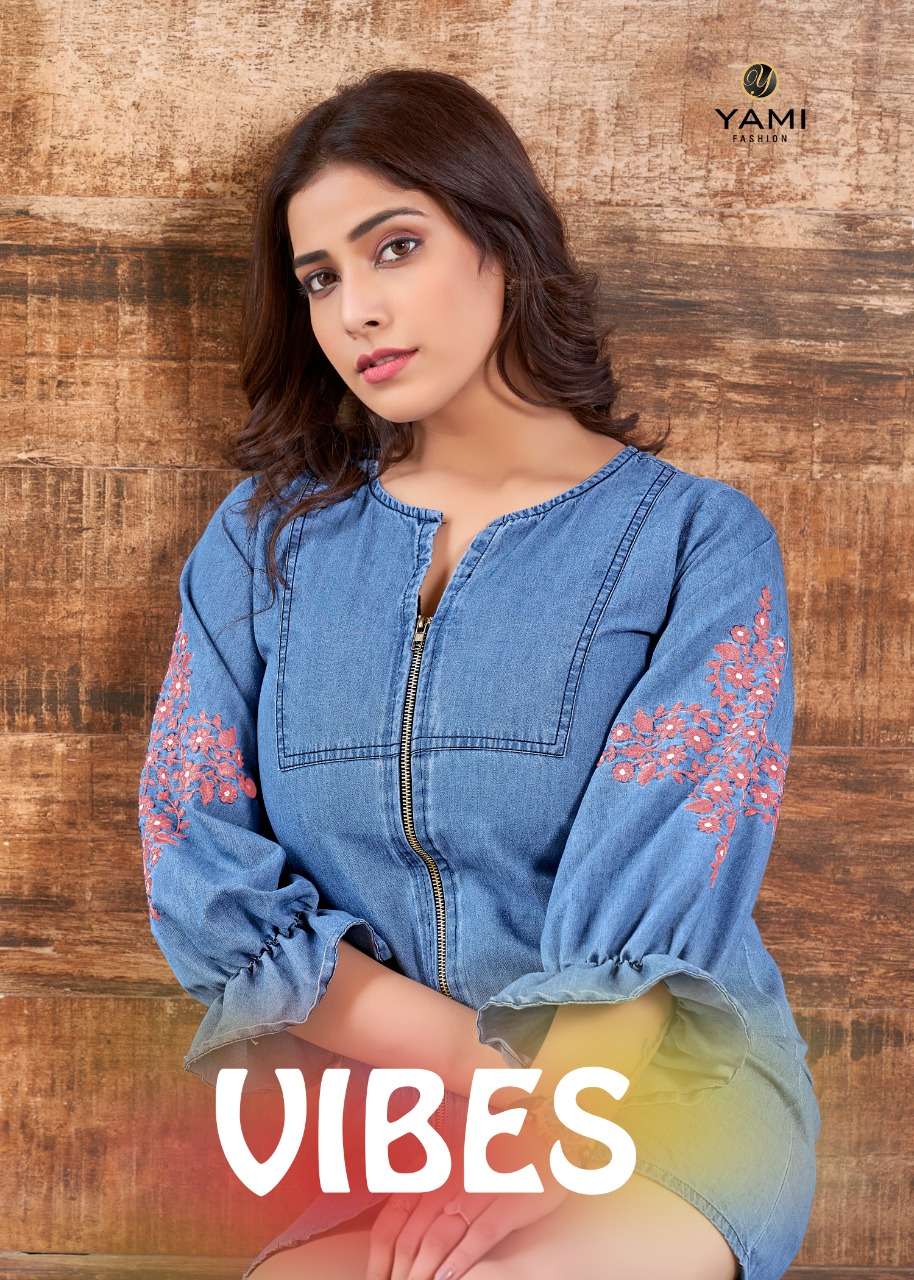 Vibes By Yami Fashion 5621 To 5629 Series Beautiful Stylish Fancy Colorful Casual Wear & Ethnic Wear Denim Embroidered Tops At Wholesale Price