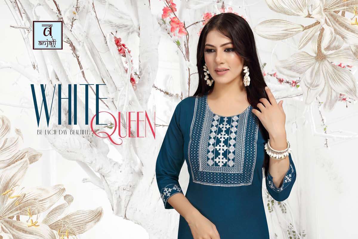 WHITE QUEEN BY ANJALI NX 101 TO 108 SERIES DESIGNER STYLISH FANCY COLORFUL BEAUTIFUL PARTY WEAR & ETHNIC WEAR COLLECTION COTTON EMBROIDERY KURTIS AT WHOLESALE PRICE