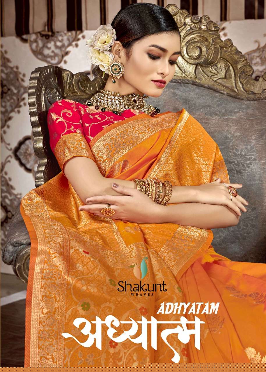 ADHYATAM BY SHAKUNT 12181 TO 12186 SERIES INDIAN TRADITIONAL WEAR COLLECTION BEAUTIFUL STYLISH FANCY COLORFUL PARTY WEAR & OCCASIONAL WEAR SOFT SILK SAREES AT WHOLESALE PRICE