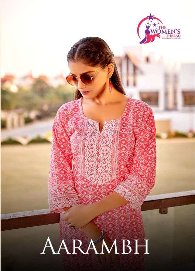 AARAMBH BY THE WOMENS THREADS 1001 TO 1007 SERIES DESIGNER STYLISH FANCY COLORFUL BEAUTIFUL PARTY WEAR & ETHNIC WEAR COLLECTION COTTON WITH WORK KURTIS AT WHOLESALE PRICE