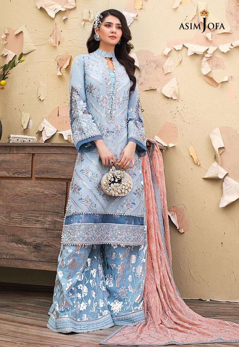 ASIM JOFA HIT DESIGN 56077 BY ASIM JOFA BEAUTIFUL PAKISTANI SUITS STYLISH COLORFUL FANCY CASUAL WEAR & ETHNIC WEAR ORGANZA EMBROIDERED DRESSES AT WHOLESALE PRICE