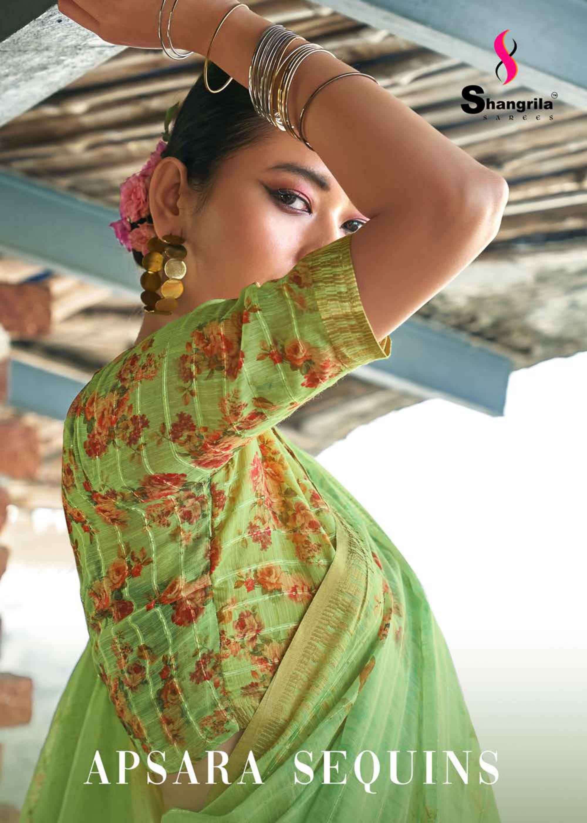 APSARA SEQUINS BY SHANGRILA 71301 TO 71308 SERIES INDIAN TRADITIONAL WEAR COLLECTION BEAUTIFUL STYLISH FANCY COLORFUL PARTY WEAR & OCCASIONAL WEAR FANCY SAREES AT WHOLESALE PRICE