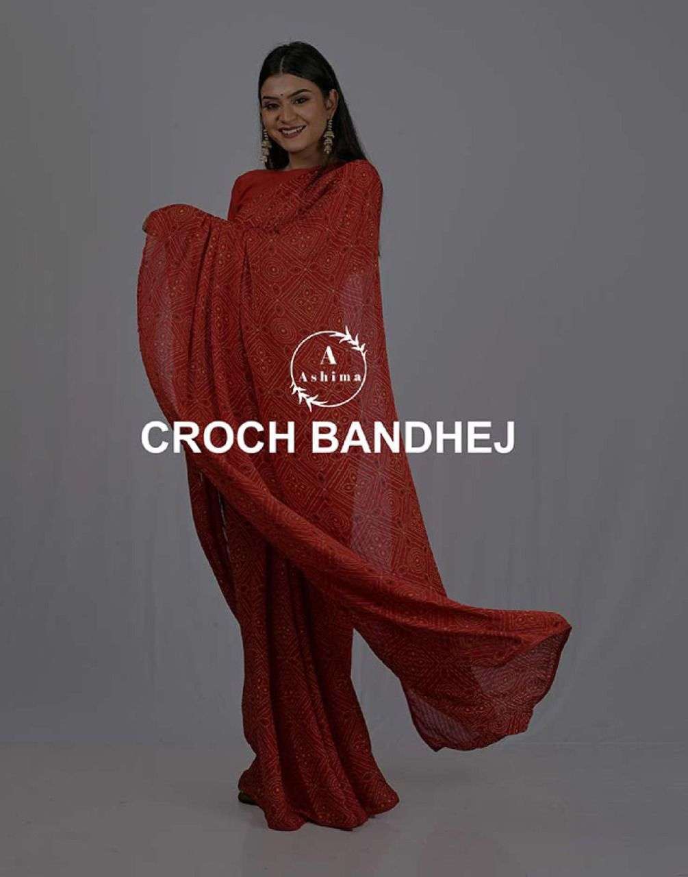 CROCH BANDHEJ BY ASHIMA 401 TO 408 SERIES INDIAN TRADITIONAL WEAR COLLECTION BEAUTIFUL STYLISH FANCY COLORFUL PARTY WEAR & OCCASIONAL WEAR DULL MOSS SAREES AT WHOLESALE PRICE