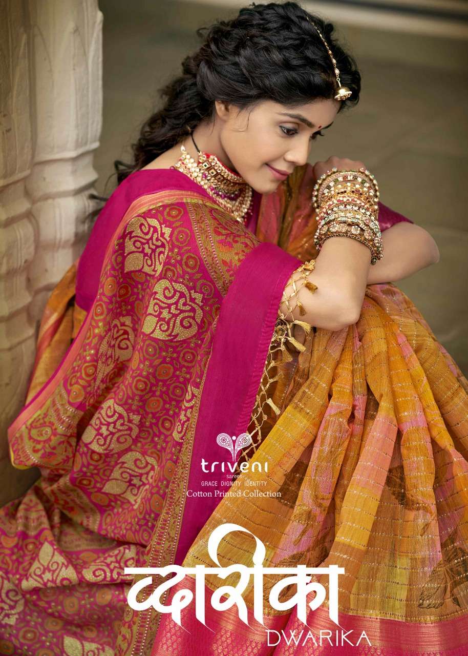 DWARIKA BY TRIVENI 14661 TO 14668 SERIES INDIAN TRADITIONAL WEAR COLLECTION BEAUTIFUL STYLISH FANCY COLORFUL PARTY WEAR & OCCASIONAL WEAR COTTON LINEN SAREES AT WHOLESALE PRICE