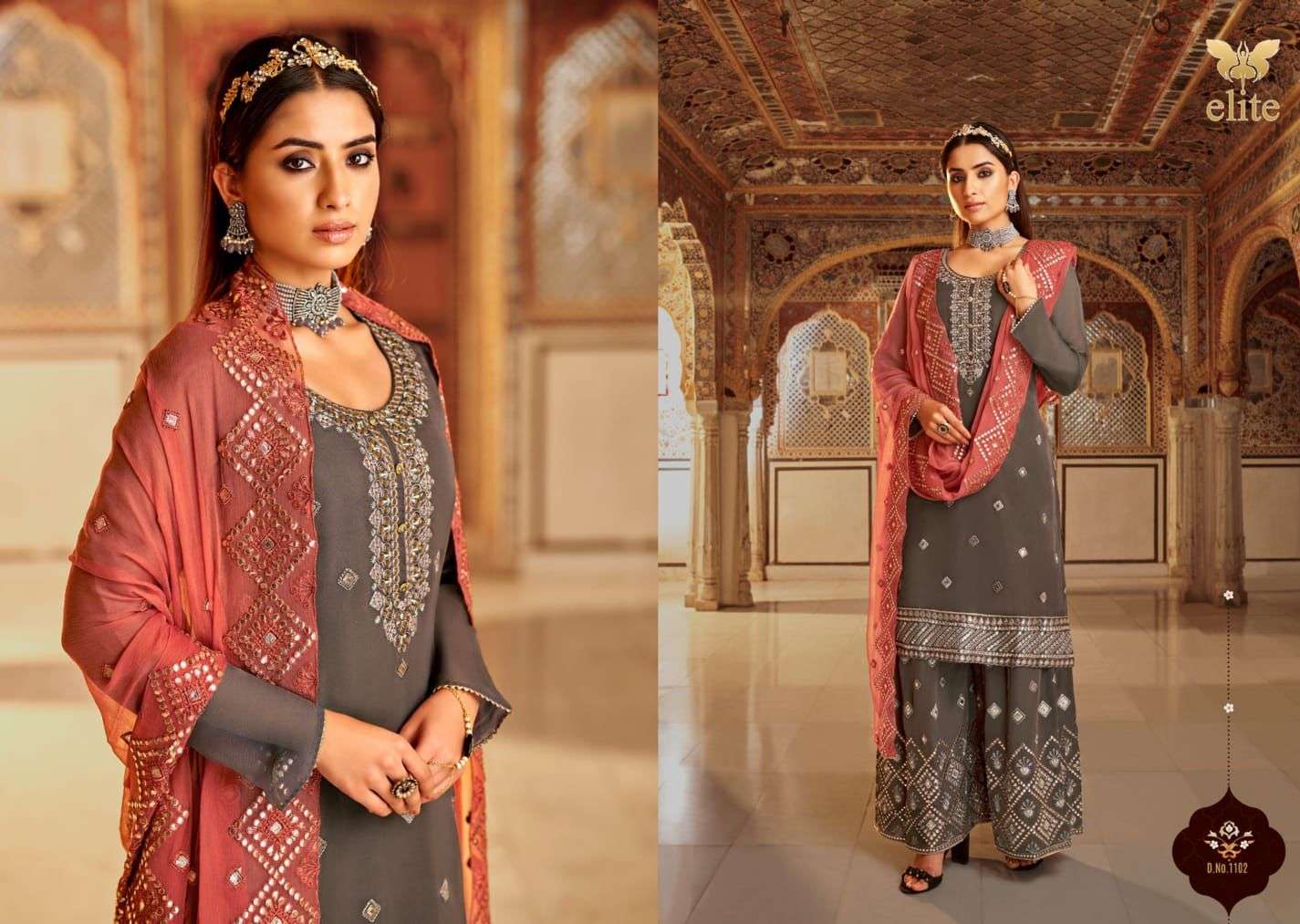 ELITE BY MOHINI FASHION 1101 TO 1104 SERIES BEAUTIFUL STYLISH SHARARA SUITS FANCY COLORFUL CASUAL WEAR & ETHNIC WEAR & READY TO WEAR PURE VISCOSE GEORGETTE DRESSES AT WHOLESALE PRICE